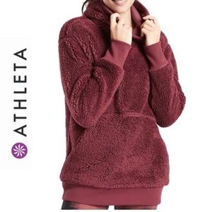 Athleta reversible Sherpa hoodie, color maple red, size small